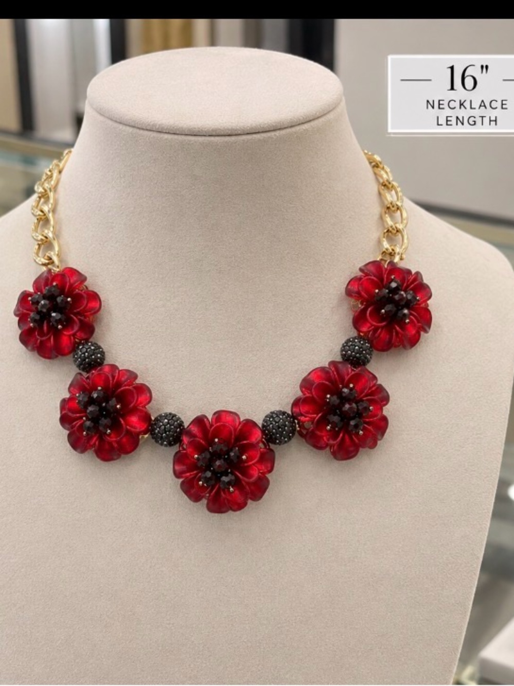 Dillard's Scarlett Flower Necklace Red Gold Floral Statement 16 in.